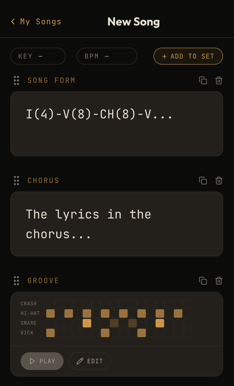 Arrange sections interface